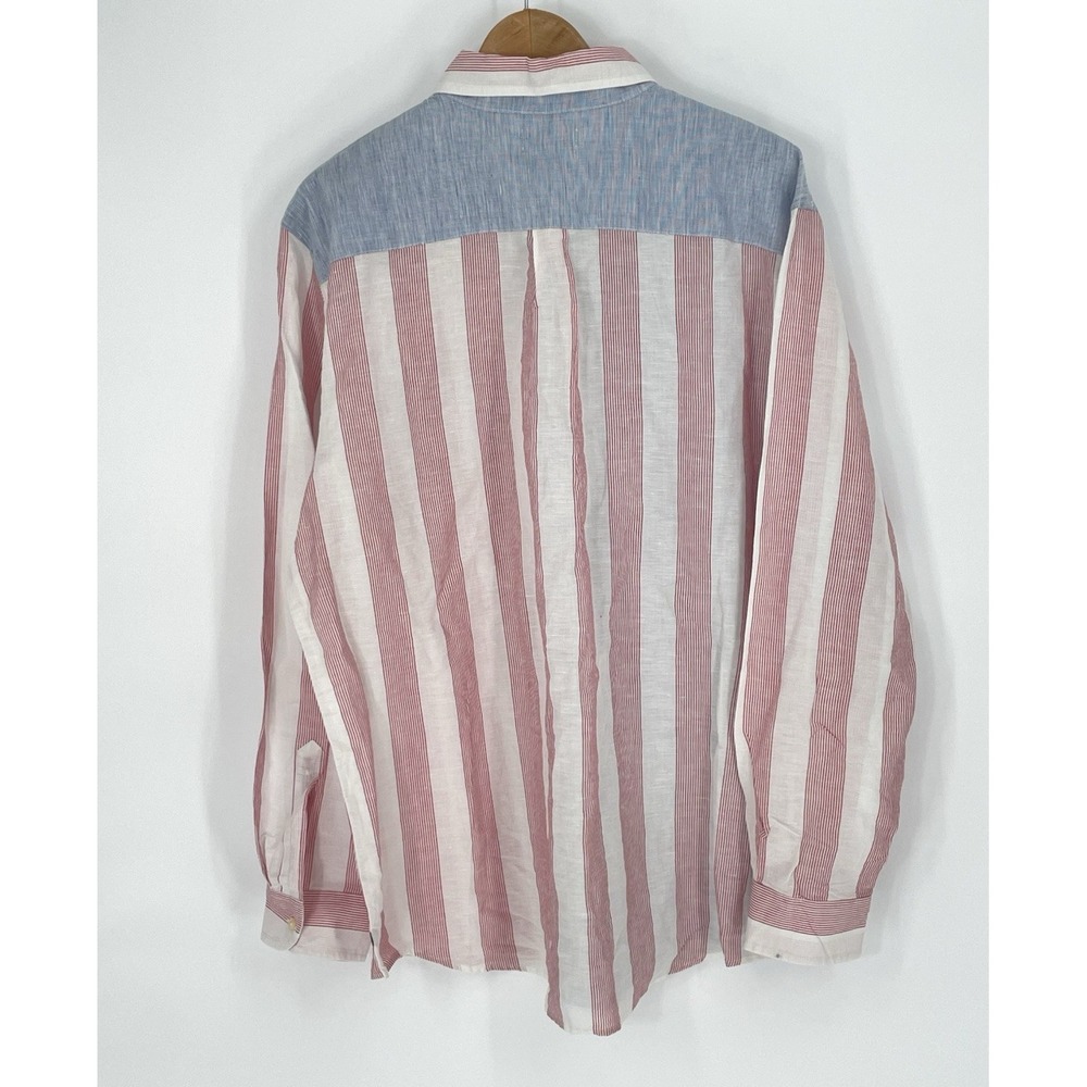 Chaps Ralph Lauren Mens Shirt XL Linen Blend USA Flag Long Sleeve Button Down - Picture 9 of 10